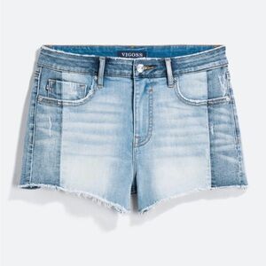 Vigoss Tiara Distressed Pieced Frayed Hem Denim Shorts Size 8 NWOT